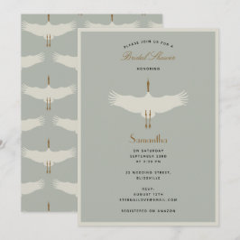 Invitación Dusty Blue Birds Swans Art Deco Bridal Shower