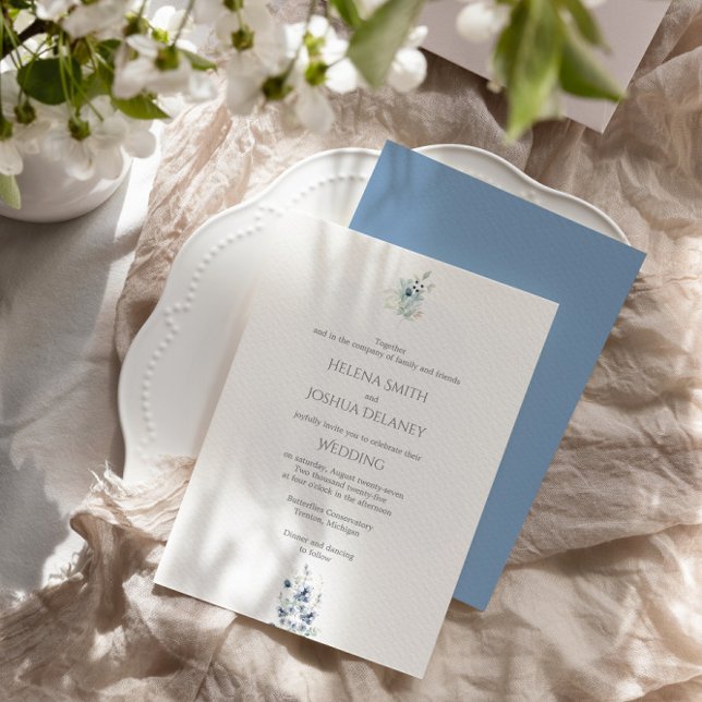 Invitación Dusty Blue Boda | Diseño botánico mínimo (Subido por el creador)