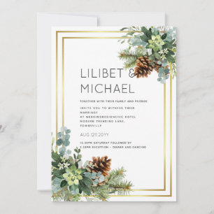 Invitación Dusty Blue Boda Eucalyptus Green Budget