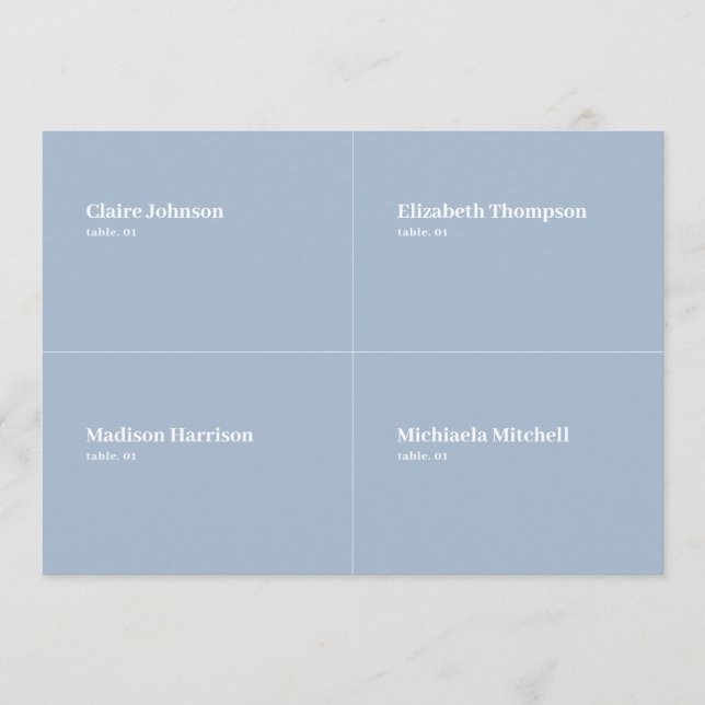Invitación Dusty Blue Boda Place Card DIY (Anverso)