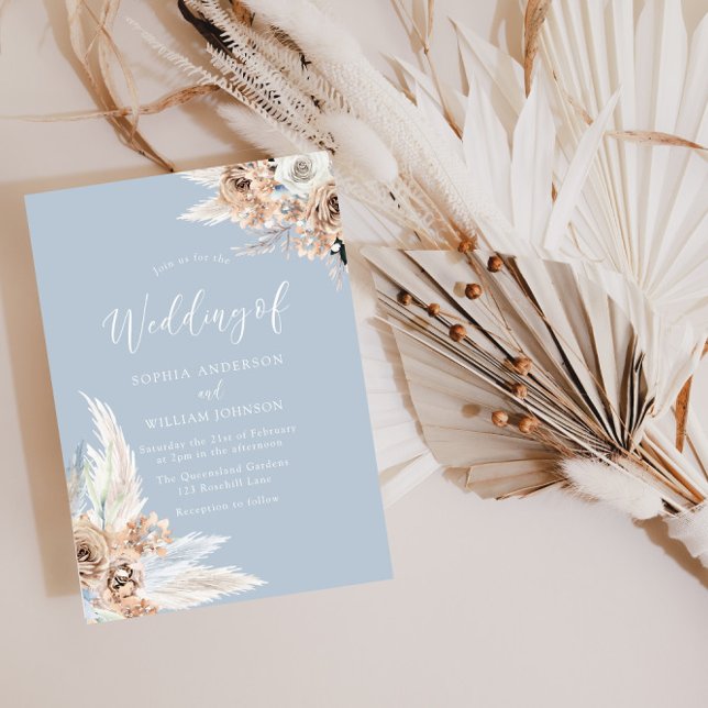Invitación Dusty Blue Bohemian Boda floral (Subido por el creador)