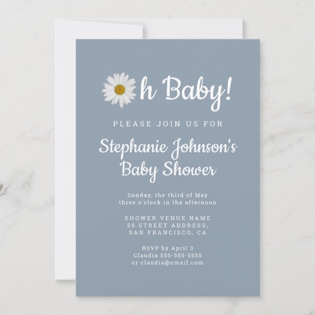 Invitación Dusty Blue Bohemian Daisy Oh Baby Baby Shower (Anverso)