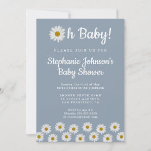 Invitación Dusty Blue Bohemie Daisies Oh Baby Baby Shower
