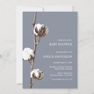 Invitación Dusty Blue Boho Cotton Floral Boy Baby Shower