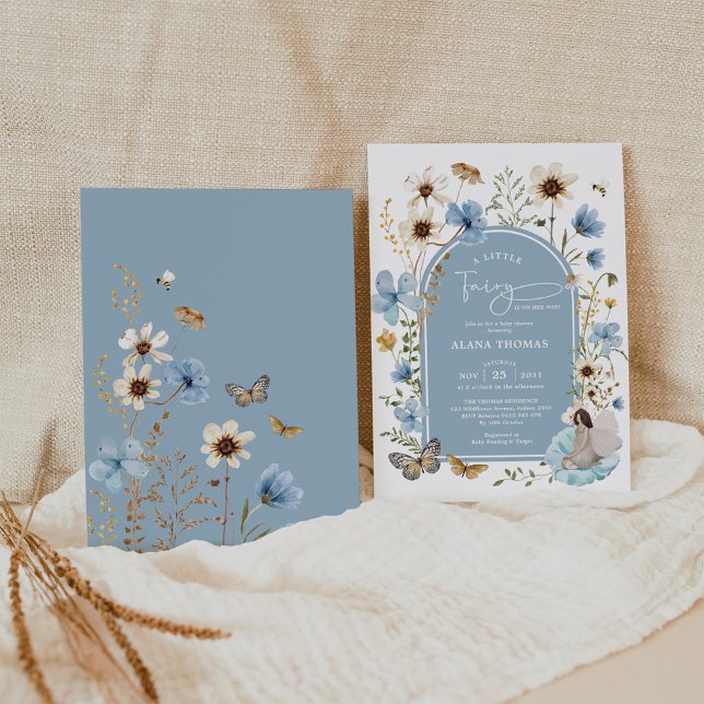 Invitación Dusty Blue Boho Fairy Chica de flores silvestres B (Subido por el creador)