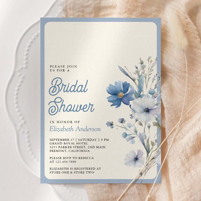 Invitación Dusty Blue Boho Flor silvestre foto ducha de novia (Subido por el creador)