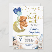 Dusty Blue Boho Floral Bearly Wait Baby Shower