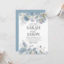 Invitación Dusty Blue Boho Floral Elegante Boda Jardín