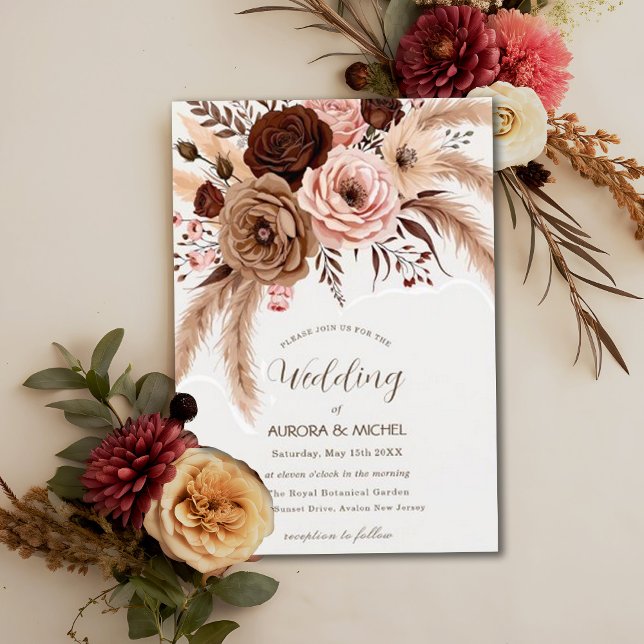 Invitación Dusty Blue Boho Floral Pampas Grass Boda (Subido por el creador)