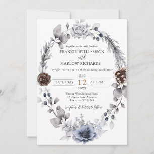 Invitación Dusty Blue Boho Floral Winter Wedding