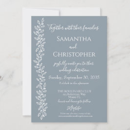 Invitación Dusty Blue Boho Romántico Boda Mínimo Botánico