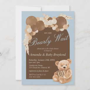 Invitación Dusty Blue Boho Teddy Bear Baby Shower