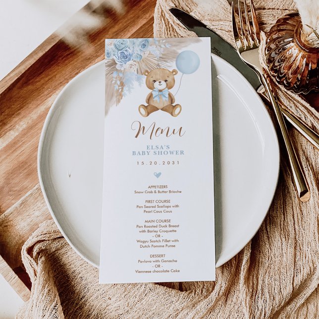 Invitación Dusty Blue Boho Teddy Bear Balloon Card (Subido por el creador)