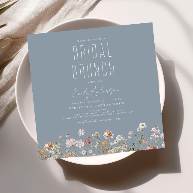 Invitación Dusty Blue Boho Wildflower Bridal Brunch Shower (Subido por el creador)
