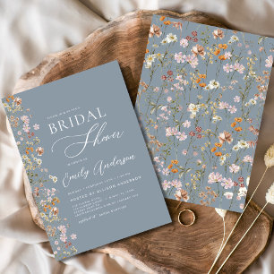 Invitación Dusty Blue Boho Wildflower Bridal Shower Elegante