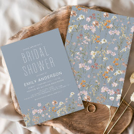 Invitación Dusty Blue Boho Wildflower Bridal Shower Elegante