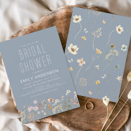 Invitación Dusty Blue Boho Wildflower Bridal Shower Elegante