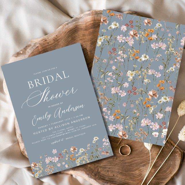 Invitación Dusty Blue Boho Wildflower Ducha de novias (Subido por el creador)