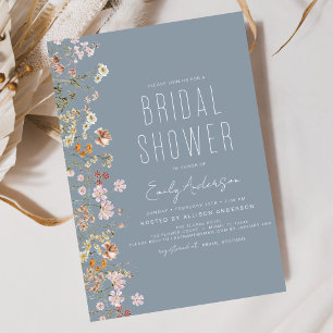 Invitación Dusty Blue Boho Wildflower Ducha de novias