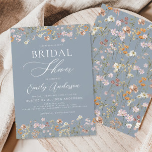 Invitación Dusty Blue Boho Wildflower Ducha de novias