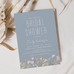 Invitación Dusty Blue Boho Wildflower Ducha de novias