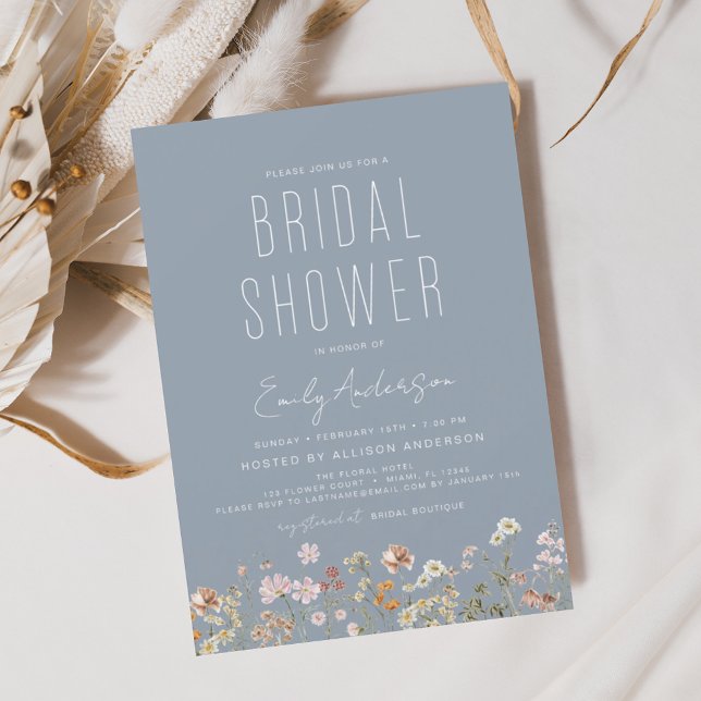 Invitación Dusty Blue Boho Wildflower Ducha de novias (Subido por el creador)