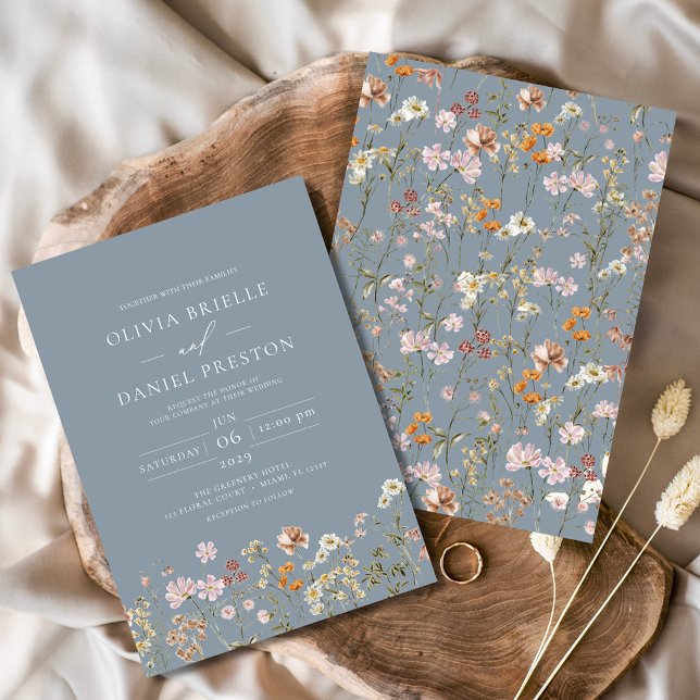 Invitación Dusty Blue Boho Wildflower Garden Wedding (Subido por el creador)