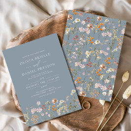 Invitación Dusty Blue Boho Wildflower Garden Wedding