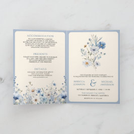 Invitación Dusty Blue Boho Wildflower QR Code Wedding