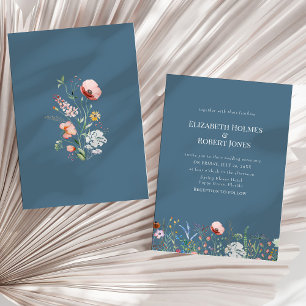 Invitación Dusty Blue Boho Wildflower Wedting