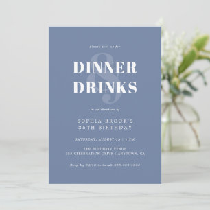 Invitación Dusty Blue Bold Typography Adulto Birthday Dinner