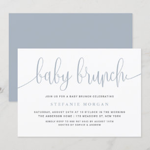Invitación Dusty Blue Bonito Calligraphy Baby Brunch