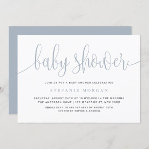 Invitación Dusty Blue Bonito Calligraphy Baby Shower