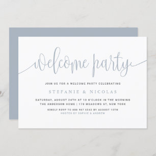 Invitación Dusty Blue Bonito Calligraphy Fiesta de bienvenida
