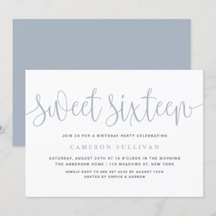 Invitación Dusty Blue Bonito Calligraphy Sweet 16 Fiesta