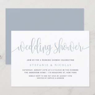 Invitación Dusty Blue Bonito Calligraphy Wedding Shower