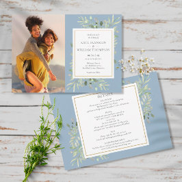 Invitación Dusty Blue Botanical All In One Photo Boda