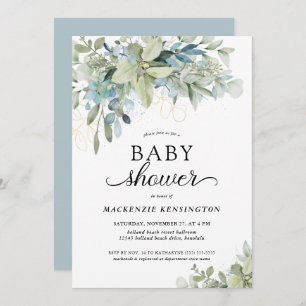 Invitación Dusty Blue Botanical Eucalyptus Baby Shower
