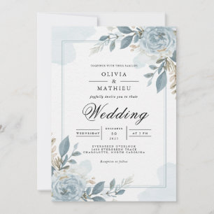Invitación Dusty Blue Botanical Floral Boda