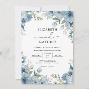 Invitación Dusty Blue Botanical Floral Garden Wedding