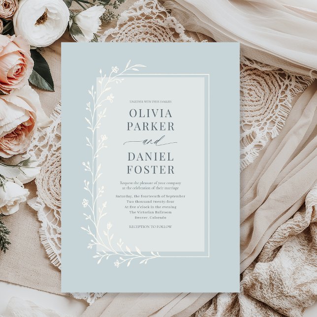 Invitación Dusty Blue Botanical Floral Wedding (Subido por el creador)