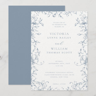 Invitación Dusty Blue Botanical Garden Boda Floral