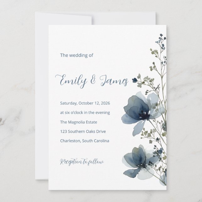 Invitación Dusty Blue Botanical Wedding (Anverso)