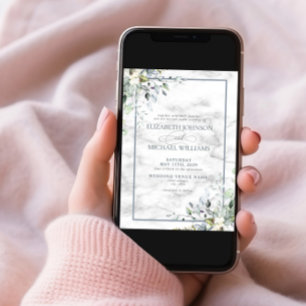 Invitación Dusty Blue Botany Greenery Marble Photo Boda