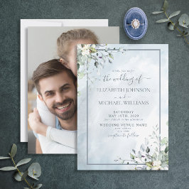 Invitación Dusty Blue Botany Greenery Watercolor Foto