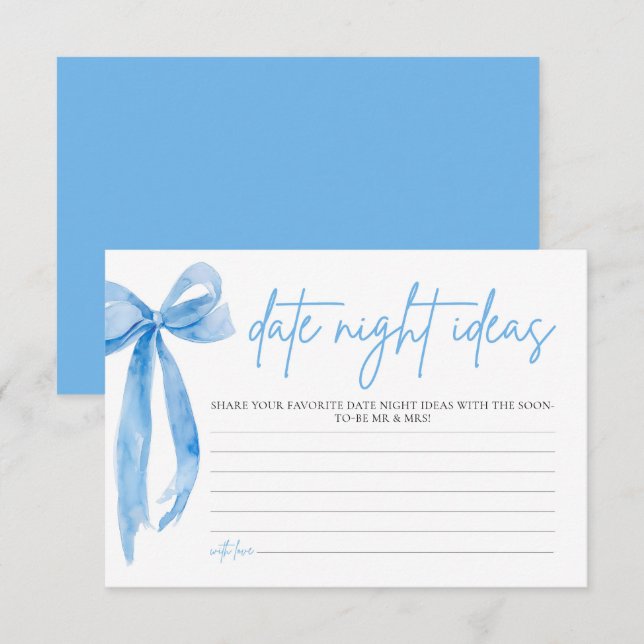 Invitación Dusty Blue Bow Bridal Shower Date Noche Ideas Jueg (Anverso / Reverso)