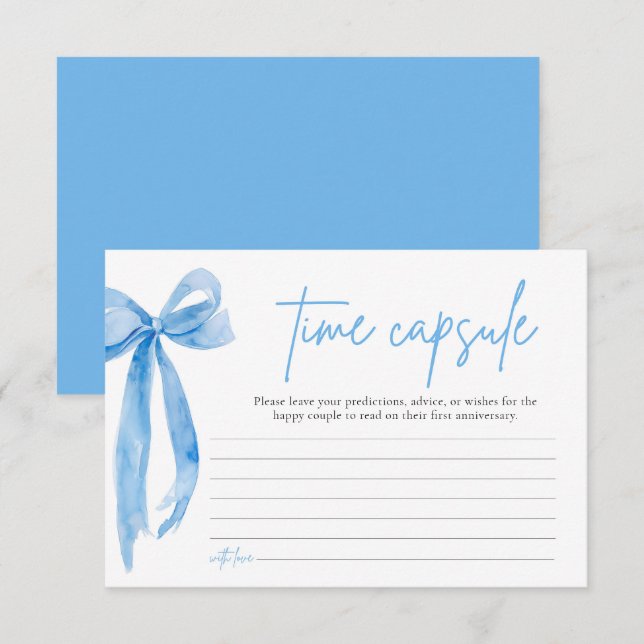 Invitación Dusty Blue Bow Bridal Shower Time Capsule Card (Anverso / Reverso)