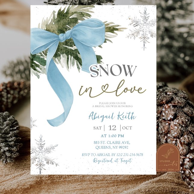 Invitación Dusty Blue Bow Coquette Winter Bridal Shower (Subido por el creador)