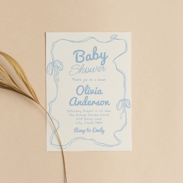 Invitación Dusty Blue Bow Hand Drake Boy Coquette Baby Shower (Subido por el creador)