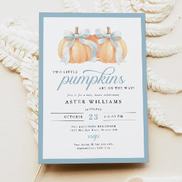 Invitación Dusty Blue Bow Pumpkins Twin Baby Boy Shower